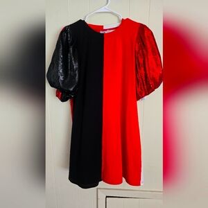 Queen of Sparkles Black and Red white Colorblock Dress  game day